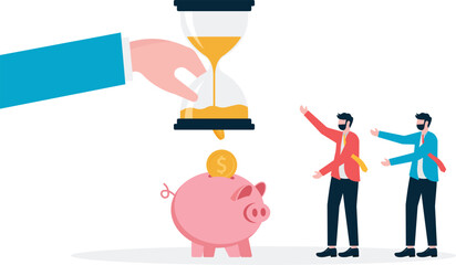 Business and time turns into coins and the metaphor of time is money. Illustration For Wallpaper, Banner, Background, Book Illustration, And Web Landing Page.
