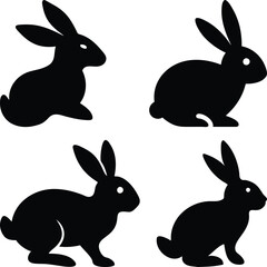 Rabbit silhouette icon and logo set vector art and using black color illustration design