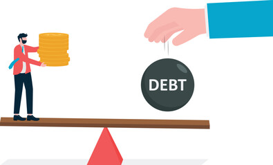 Business debt fall to balance coins scattered metaphor of hugh debt for big loan. Illustration For Wallpaper, Banner, Background, Book Illustration, And Web Landing Page.
