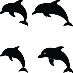 Dolphin icon and logo silhouette set vector art and using black color illustration design
