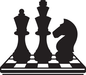 A chessboard with three chess figures a king