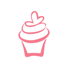 Cupcake with a heart. The flat icon is isolated on a white background. Vector illustration