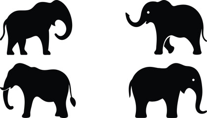 Elephant icon and logo silhouette set vector art and using black color illustration design