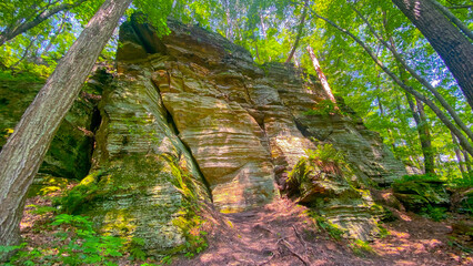 Colorful rock wall layers beauty forest