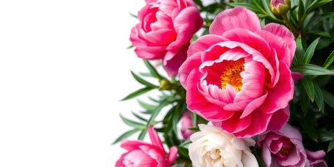 Fototapeta premium Pink peony flowers in full bloom creating a beautiful and vibrant background, bloom, garden, vibrant