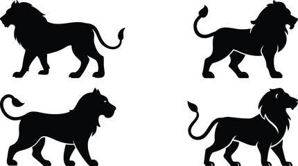 Lion icon and logo silhouette set vector art and using black color illustration design