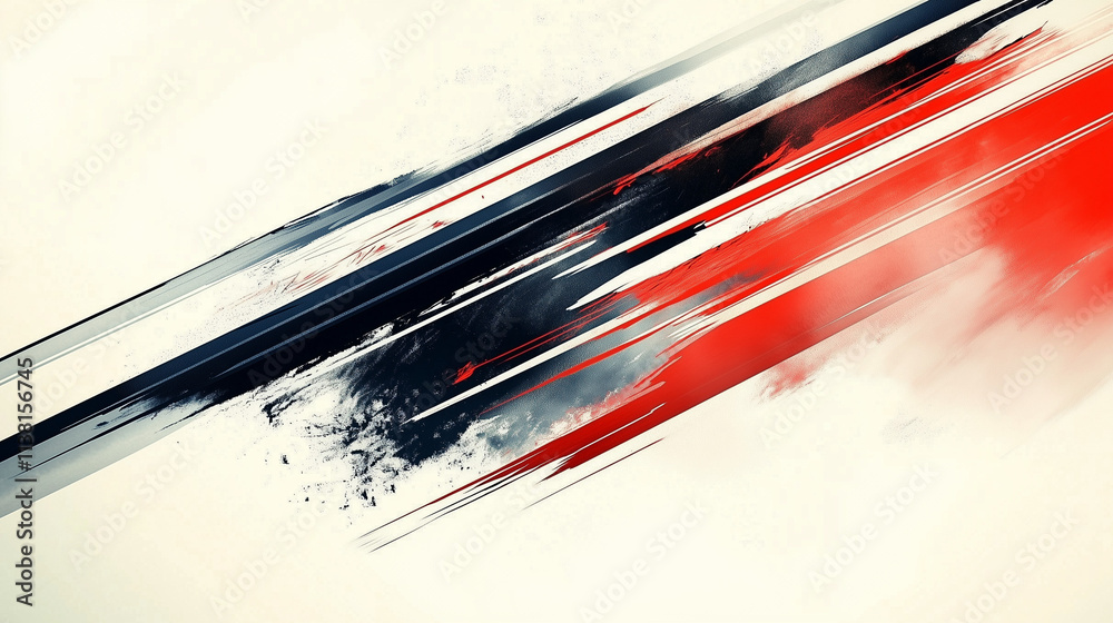 Poster dynamic digital ink painting with red and black brush strokes, motion blur, and speed lines against 
