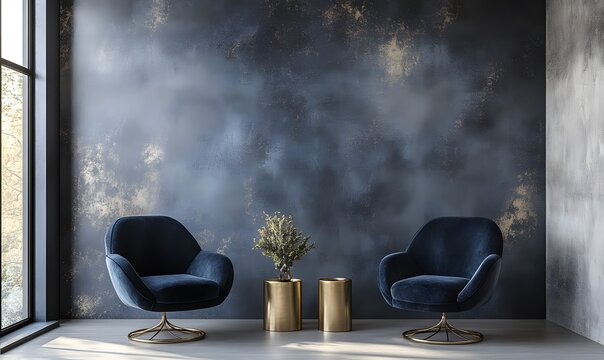 Elegant Blue Velvet Armchairs Gold Accent Tables Modern Room