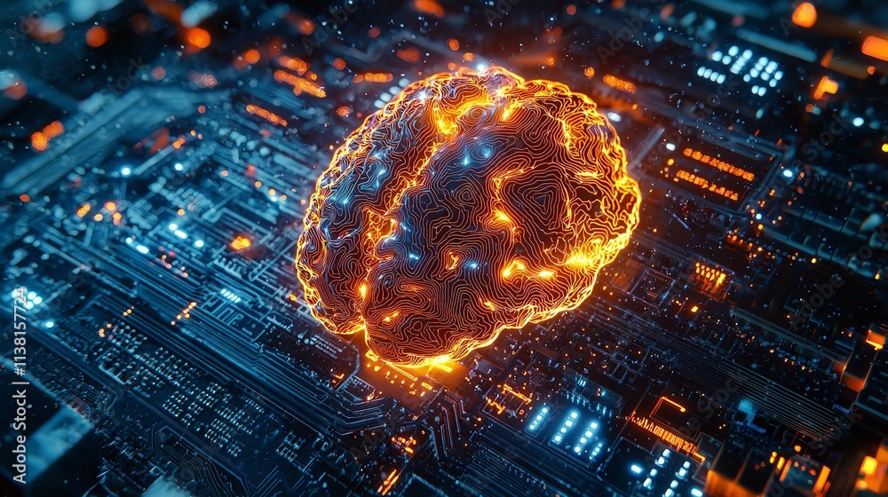 Wall mural concept of artificial intelligence with a digital brain