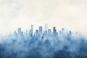 Fototapeta premium Hazy Polluted Cityscape with Towering Skyscrapers Barely Visible Through Smog
