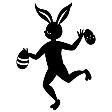 black bunny holding easter eggs clip art preview