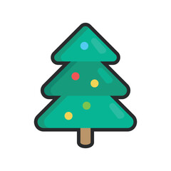 cute christmas tree with outline in flat vector design.
