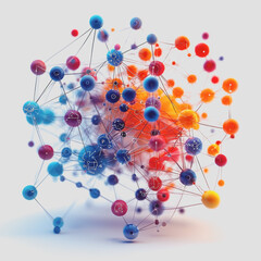 Obraz premium Colorful 3D Molecule Network Insights with Diverse Spheres Representing Scientific Research and Data Visualization in Modern Technology for Educational and Marketing Purposes