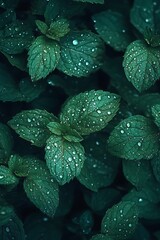 Fototapeta premium A close-up of fresh mint leaves with water droplets 