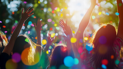Friends enjoying a community music festival outdoors.