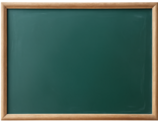 Empty green chalkboard with wooden frame, isolated on transparent background. AI generated.