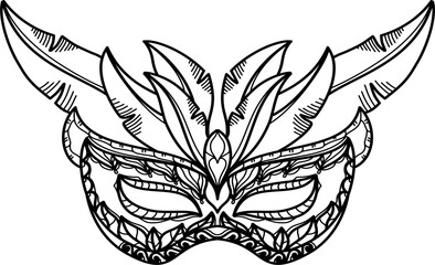 Feathered masquerade mask outline vector