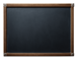 Empty black chalkboard with wooden frame, isolated on transparent background. AI generated.