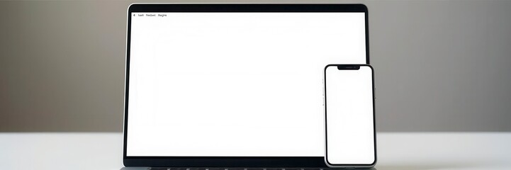 Fototapeta premium Computer and mobile mockup showcasing browser windows with various website designs, online, mobile