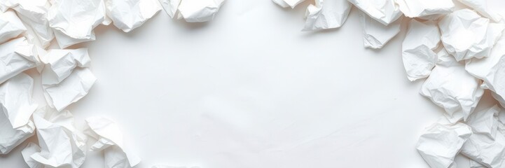 Crumpled white paper with soft shadows, representing recycling or discarded ideas, background, textured