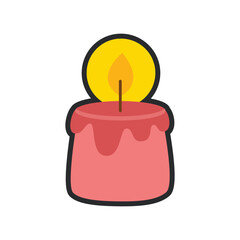 red candle light with outline in flat vector design.