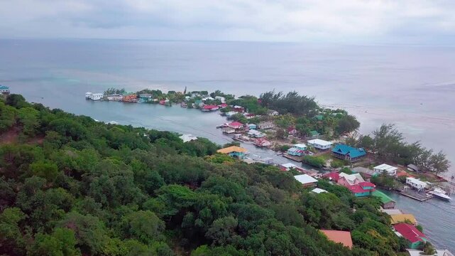 Aerial view of Oak, Ridge, the Venice of the Caribbean, in Roatan, Honduras