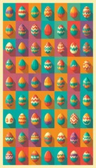 graphic image retro gaming videogame 8bit themed Easter holidays with hand painted and colored eggs for children or to celebrate the day