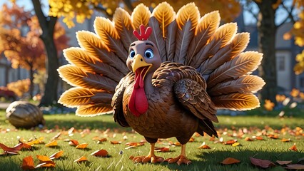 Happy Thanksgiving Turkey in Autumn Scene