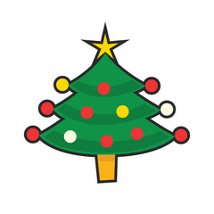 Christmas tree with outline in flat vector design.