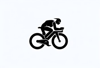 black icon on a white background, symbol for a cyclist on a triathlon bike