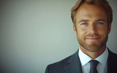 Confident businessman with a suit and a smile in a studio background, He looking at the camera