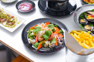 Thai favorite food on white table. Food for dinner.