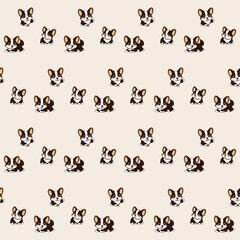 Small Cute Corgi Dog Cartoon Character Seamless Pattern Background. Adorable Domestic Pet Puppy Animal Textile Childish Print. Baby Gift Wrapping Paper Decoration Design. Kawaii Dog Portrait. 