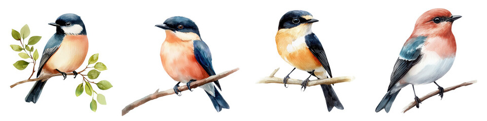 Fototapeta premium Colorful Songbirds Perched on Tree Branches in Nature