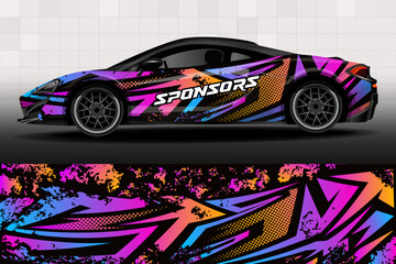 Sporty Car wrap livery design vector file eps 10. Design of car stickers. Abstract racing and sport background for racing livery or daily use car vinyl decal. Car design development for the company.