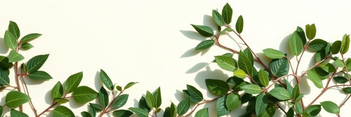 Open magazine mockup with plant shadows on customizable background, foliage, blank