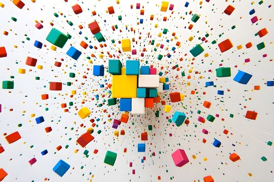 Fototapeta Explosion of cubes arranged in lines