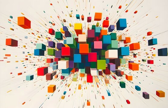 Fototapeta Explosion of cubes arranged in lines