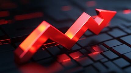 Red arrow rises sharply upward showing growth