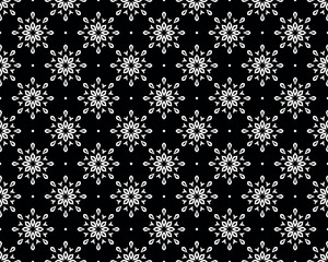 Abstract geometric pattern with lines, snowflakes. A seamless vector background. White and black texture. Graphic modern pattern.
