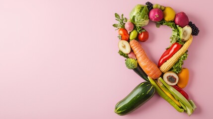Cancer awareness ribbon crafted from fresh vegetables