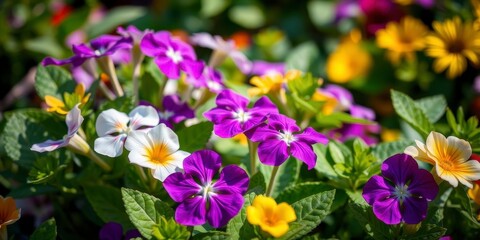 Vibrant purple flower petals and leaves, colorful, close-up