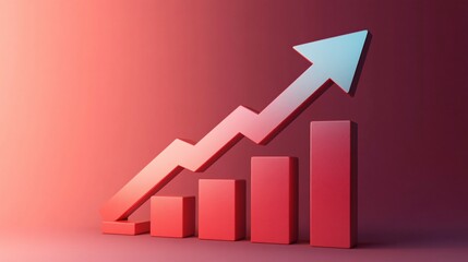 Ascending Arrow Above Red Bar Graph Showing Growth