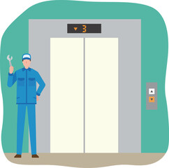 エレベーターのメンテナンスをする作業員 © Mono