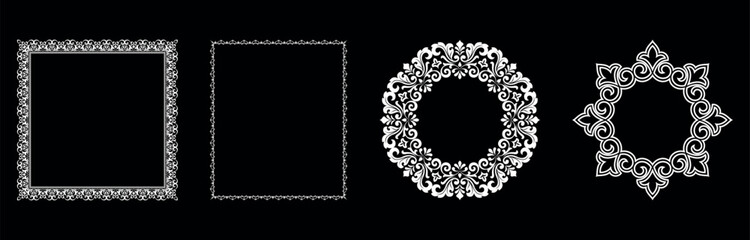 Set of decorative frames Elegant vector element for design in Eastern style, place for text. Floral black and white borders. Lace illustration for invitations and greeting cards.