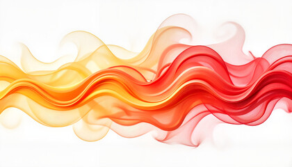 Abstract red and yellow flowing waves on white background.