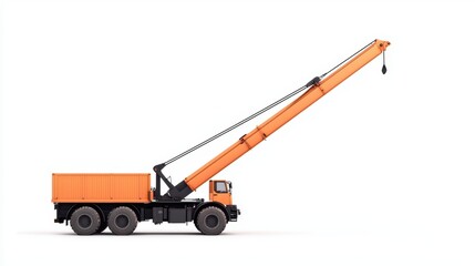 Heavy duty orange crane truck isolated on white background
