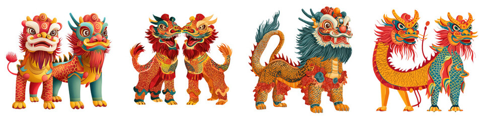 Naklejka premium Colorful Chinese Fantasy Creatures for Traditional and Festivals
