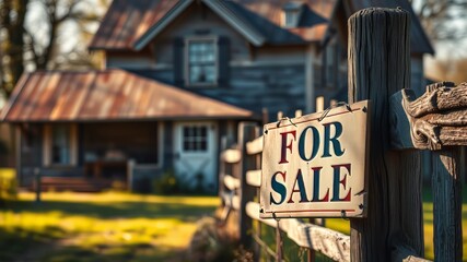 Obraz premium Rustic Farmhouse For Sale Sign - AI Photorealistic Image