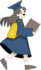 Happy Graduate Student Holding Book and Wearing Yellow Backpack While Walking Towards Career Opportunities